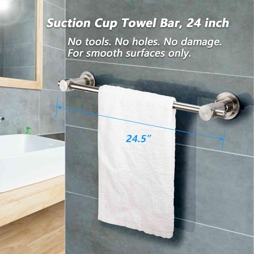 BOPai 24 inch Suction Cup Towel Bar, Brushed Nickel | Repositionable & Powerful Vacuum Suction - color: Brushed Nickel, size: 24"