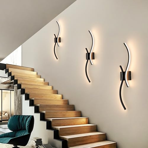 CANEOE Modern LED Wall Sconce Set of Two, 3000K Warm White Led Wall Light Fixture, 31.5inch Black Modern Sconces Wall Lighting for Bedroom, Living Room, Hallway, Staircase, Bathroom - color: Black,3000K, size: 2 Packs,31.5inch