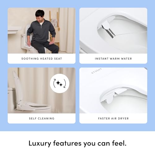 TUSHY Cloud Electric Bidet Heated Toilet Seat, Elongated | Instant Warm Water, Adjustable Air Dryer, Self-Cleaning Nozzle and Filter, Night Light, Soft-Close Lid, GFCI Outlet Required - style: Cloud Elongated Bidet Seat