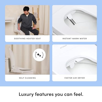 TUSHY Cloud Electric Bidet Heated Toilet Seat, Elongated | Instant Warm Water, Adjustable Air Dryer, Self-Cleaning Nozzle and Filter, Night Light, Soft-Close Lid, GFCI Outlet Required - style: Cloud Elongated Bidet Seat
