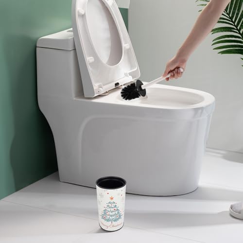 Toilet Brush and Holder Set, Stainless Steel, Round Base and Long Handle for Bathroom Deep Cleaning, Drip-Proof, Space Saving for Storag - color: Christmas Tree