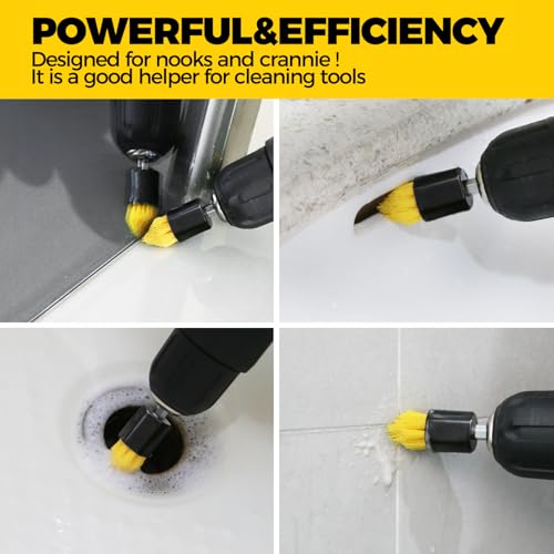 Holikme 6pcs Drill Brush Multi-Purpose & Grout Head,Crevice Cleaning Brush | 3/4”W Drill Brush Attachment Set, Corner Brush, Detailing Brushes for Home/Kitchen/Bathroom/Grout/Tile/Shower/Tub