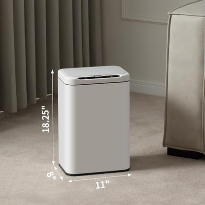 ELPHECO Stainless Steel Office Trash Can 6.6 Gallon Motion Sensor White | Automatic Garbage Bin Rectangular Touch Free Waste Bin for Hotel and Living Room, 2AA - color: White