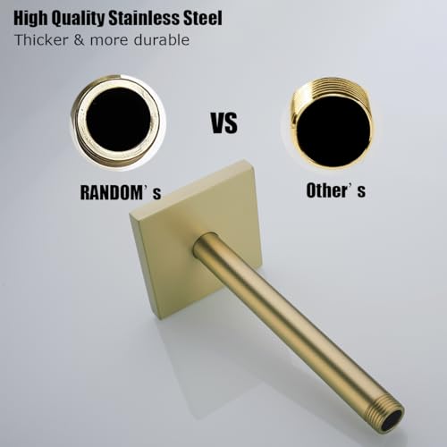 RANDOM Straight Shower Arm with Flange,Gold 8 Inches Ceiling Mount Shower Head Extension Arm,Brushed Gold.RD-91038-8BG-SQ - color: 8″ Brushed Gold(Square Flange)