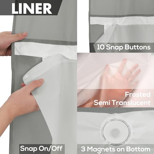 River Dream No Hook Shower Curtain with Snap-in Liner Set, Dark Gray, 71x74 | Snap on/off Waterproof PEVA Liner, See Through Top Window, Slub Textured, Hotel Style Shower Curtain Set, Standard Size - color: Dark Gray, size: 71"W x 74"L (Pack of 1)