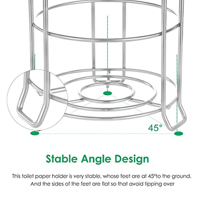 TomCare Toilet Paper Holder Stand Free Standing, Holds 4 Mega Rolls, Silver | Tool-Free Assembly, Detachable Metal Wire Frame, Powder-Coated Finish, Easy Storage and Flexible Bathroom Placement - color: Silver Grey, size: Standard