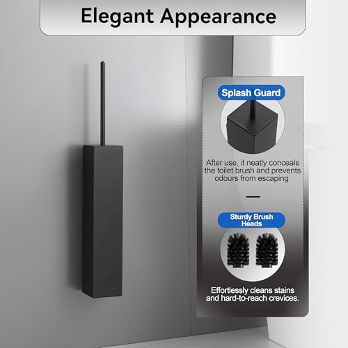 Matte BlackToilet Brush with Holder,Durable Cleaning Toilet Bowl Brushes with Holders - color: Matte Black