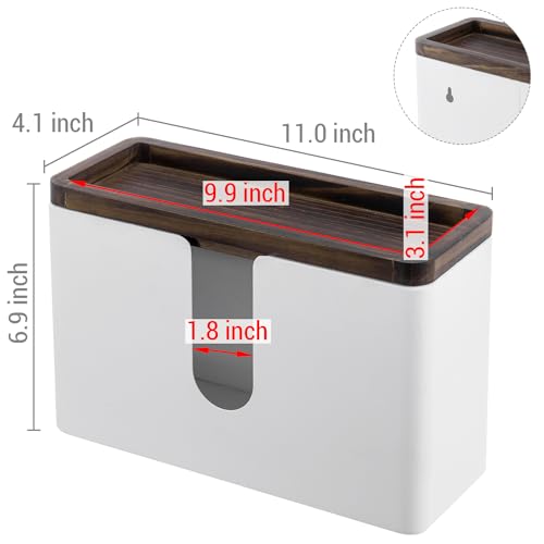 MyGift Deluxe Modern Matte White Metal Folded Commercial Paper Towel Holder with Rustic Burnt Solid Wood Tray Lid, Wall Mounted Trifold Multifold Z Fold Disposable Napkin Dispenser - color: White