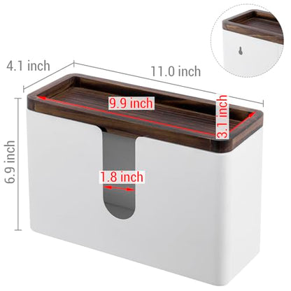 MyGift Deluxe Modern Matte White Metal Folded Commercial Paper Towel Holder with Rustic Burnt Solid Wood Tray Lid, Wall Mounted Trifold Multifold Z Fold Disposable Napkin Dispenser - color: White