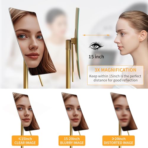 Bronze Table Standing Rectangular Vanity Makeup Mirror with 3X Magnification, Highly Adjustable, Crafted from 304 Stainless Steel, for Hotel Bathroom - color: Bronze