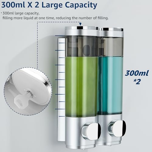 Pollock Shampoo and Conditioner Dispenser 2 Chamber No Drill | Shower Soap Pump Dispenser Wall Mounted,Body Wash Dispenser,Shower Gel Shampoo Holder for Bathroom Accessories, (Silver 2) - color: Silver 2