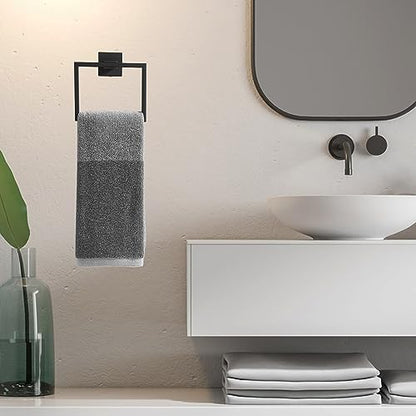 Bathroom Black Towel Ring SUS 304 Stainless Steel Square Towel Bar，Towel Rack Matte Black Towel Holder Modern Towel Hanger for Bathroom Lavatory Kitchen Wall Mount