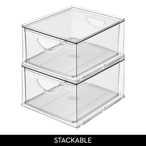 iDesign Stackable Storage Drawer, Set of 4, Clear | For Fridge, Pantry, or Under Sinks, Made in USA - style: Pack of 4