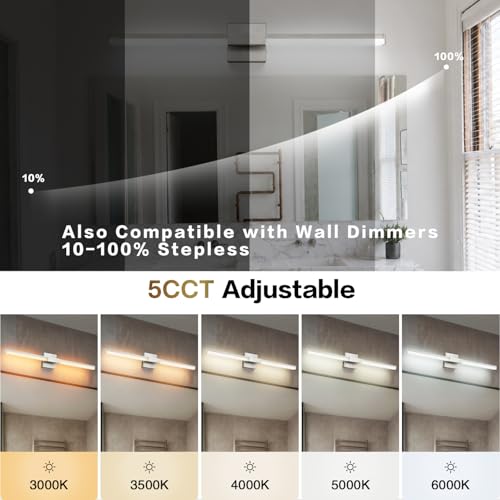 SOLFART Bathroom Vanity Light 32-Inch: Brushed Nickel LED Bar Dimmable 5 Color Temperature 360 Degree Rotation Bathroom Light Fixtures ETL IP44 - color: Brushed Nickel-5CCT, 5-Step Brightness Control, size: 32 inch