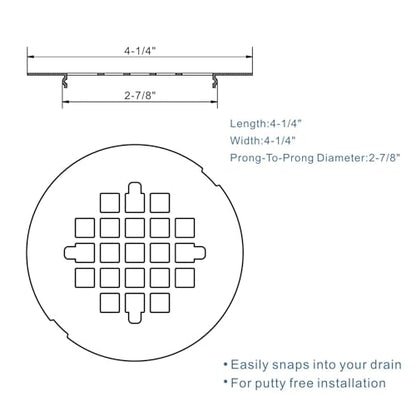 HIDROP Matte Black Snap-in Shower Floor Drain Cover, 4-1/4" OD Round Grid | Stainless Steel Drain Cover,Shower Drain Cover Replacement,Hair Catcher,Easy-to-Install,4.25 inch Round Shower Drain Strainer - color: Black