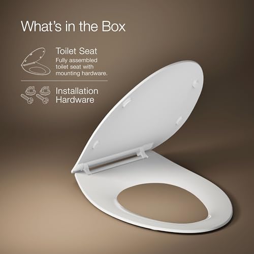 KOHLER K-30780-0 Carbyne Quiet-Close Elongated Toilet Seat Soft Close with Grip Tight Bumpers, Thermoset Plastic, White - style: Carbyne