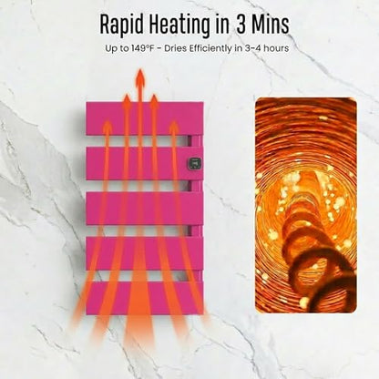 5 Panel Pink Heated Towel Rack for Bathroom Towel Warming | Fast-heat in 2-3 minutes. Dry towels in 4 hours. Smart thermo control and precise timer, Work with Smart Plug. - size: 5 Panel