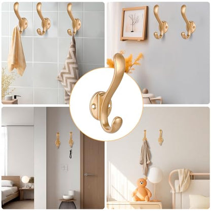 4 Pack Coat Hooks Wall Mount Heavy Duty Utility Retro Double Hooks for Hanging Coats,Hat, Towel, Key, Robe, Scarf, Bag, Cap (Gold) - color: 4 Pack-Gold
