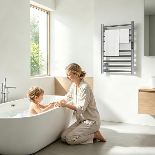Electric Towel Warmer Rack Wall Mounted, Brushed Stainless Steel | for Bathroom, 9 Bars with Timer and Smart Control, Left or Right Side Plug-in/Hardwired, 304 Stainless Steel Brushed Nickel - color: Brushed Stainless Steel