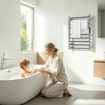 Electric Towel Warmer Rack Wall Mounted, Brushed Stainless Steel | for Bathroom, 9 Bars with Timer and Smart Control, Left or Right Side Plug-in/Hardwired, 304 Stainless Steel Brushed Nickel - color: Brushed Stainless Steel