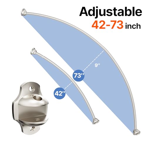 Curved Shower Curtain Rod, Rust Resistant, Adjustable Length 42-73 inches for Shower, Bathroom, Hole Punch Required-Brushed Nickel - color: Brushed Nickel