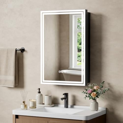16"x24" Lighted Bathroom Medicine Cabinet, LED Medicine Cabinet Mirror with Electrical Outlet & USB Port, Defogger and Dimmable 3 Colors Adjustment, Aluminum Door Frame-Recessed/Wall Mounted - size: 16" x 24”