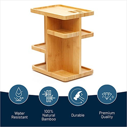 Bamboo 360 Degree Rotating 12 inches Makeup Organizer, Cosmetic Organizer | Multi-Function Storage for Makeup Desk, Bathroom, Bedroom,Toiletries, Gift for ladies and women - size: Pack of 1