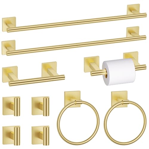 10 Pieces Brushed Gold Towel Bar Set, Double Dase Toilet Paper Holder Bathroom Hardware Set, 23.6 Inch Stainless Steel Towel Rack for Bathroom Wall Mounted - color: Brushed Gold, size: 10pieces B