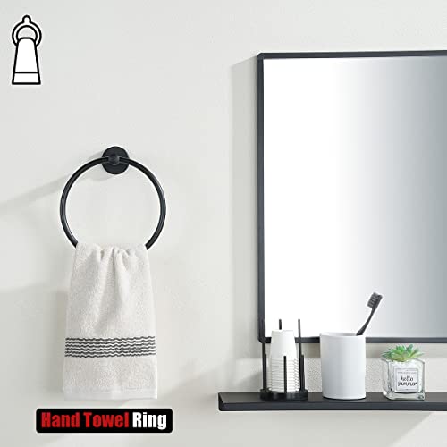 JQK Black Towel Ring, 304 Stainless Steel Matte Black Hand Towel Holder for Bathroom, Wall Mount, TR130-PB - color: Black