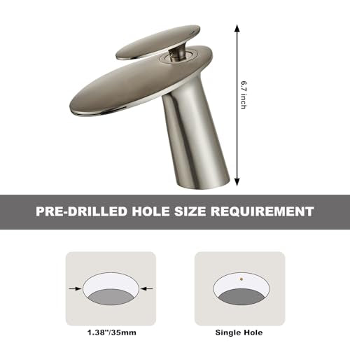 Brushed Nickel Waterfall Bathroom Sink Faucet and Pop Up Drain - color: Brushed Nickel, size: Short Body