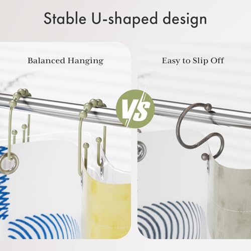 AmazerBath Sage Green Shower Curtain Hooks - Rust Proof Non-Slip Double Hooks for Curtains, Sturdy Metal Rings 12Pcs - color: Sage Green, style: Modern