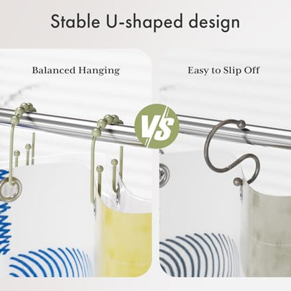 AmazerBath Sage Green Shower Curtain Hooks - Rust Proof Non-Slip Double Hooks for Curtains, Sturdy Metal Rings 12Pcs - color: Sage Green, style: Modern