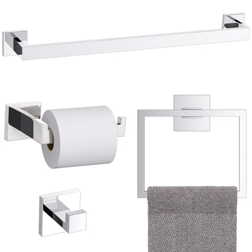TURS 4-Piece Bathroom Hardware Set Chrome Towel Bar Set 23.6inch Bath Towel Holder Sets SUS 304 Stainless Steel Wall Mounted Towel Rack Sets for Bathroom. - color: Chrome, size: Set D