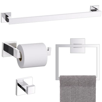 TURS 4-Piece Bathroom Hardware Set Chrome Towel Bar Set 23.6inch Bath Towel Holder Sets SUS 304 Stainless Steel Wall Mounted Towel Rack Sets for Bathroom. - color: Chrome, size: Set D