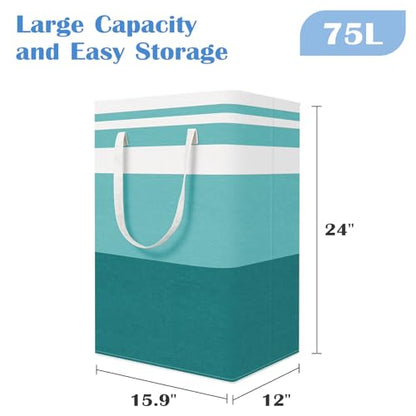 BlissTotes 3-Pack Laundry Basket, Collapsible Laundry Hamper, Green, 75L | Laundry Clothes Hamper, Hampers for Bedroom, Freestanding Hamper with Handles, Clothes Laundry Basket - color: Green, size: 75L