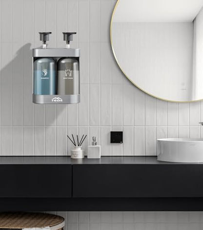 Shampoo and Conditioner Dispenser Shower Soap Dispenser 2 Chamber No Drill Shampoo Dispense for Shower Wall Mounted Shower Shampoo Dispenser 2 Chamber for Bathroom Hotel 2 * 13.37 fl.oz Sliver - color: Sliver-2