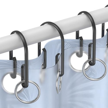 Black Shower Curtain Hooks Rings ，Double Sided Shower Curtain Rings Rust Proof，12 pcs Shower Hooks for Inside Shower，Smooth Sliding Anti-Drop Double Shower Rings for Curtain (Black) - color: Black