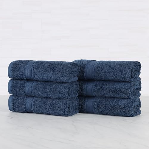 Superior 100% Organic Cotton Hand Towel Set of 6, Daily Use for Bathroom, Kitchen, Guest Bath, Quick Dry Small Towels, Face, Hand, Gym, Spa, Hotel, Absorbent, Essentials, Oregon Collection, Navy Blue - color: Navy Blue, size: Hand Towel - 6 Pack