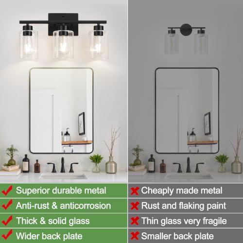 3-Light Bathroom Light Fixtures, Modern Black Vanity Light with Clear Glass Shades for Bathroom Vanity Lighting - color: Matte Black, size: 3-light