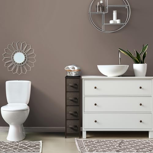 Sorbus Narrow Dresser with 4 Drawers - Vertical Slim Storage Chest of Drawers with Steel Frame, Wood Top & Easy Pull Fabric Bins for Small Spaces, Closets, Bedroom, Bathroom & Laundry (Brown) - color: Brown, style: 4 Drawer
