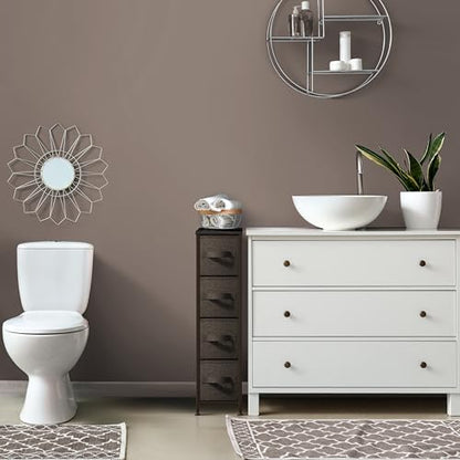 Sorbus Narrow Dresser with 4 Drawers - Vertical Slim Storage Chest of Drawers with Steel Frame, Wood Top & Easy Pull Fabric Bins for Small Spaces, Closets, Bedroom, Bathroom & Laundry (Brown) - color: Brown, style: 4 Drawer
