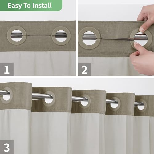 eachope No Hook Shower Curtain with Snap-in Fabric Liner Set,Slub Textured Fabric Shower Curtains for Bathroom,Hotel Style Modern Shower Curtain,Water Repellent & Washable,71x74(72),Tan/Khaki | Hotel Style Fabric with See-Through Top Window, Water Repelle
