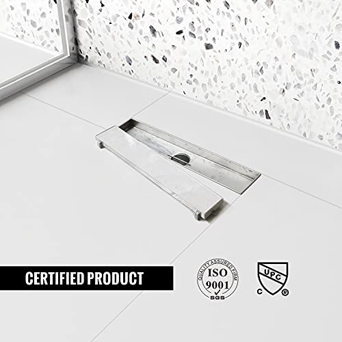 12"Linear Shower Drain Brushed Silver Drain with Tile Insert Grate | AISI 304 Stainless Steel Fast Drainage Rectangle Hidden Shower Trench,Detachable Hair Catcher Easy to install,Leveling Feet - color: Stainless Steel, size: 12 Inch (No Base)