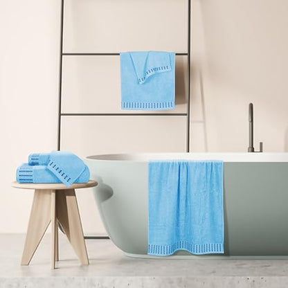 Ultra Soft 6 Pack Cotton Towel Set, Contains 2 Bath Towels 28x55 inch, 2 Hand Towels 16x24 inch & 2 Wash Cloths 12x12 inch, Ideal Everyday use, Compact & Lightweight - Sky Blue - color: Sky Blue, size: 6 Pack Set