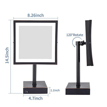 DOWRY Tabletop LED Lighted 5X Magnifying Square Makeup Mirror with Plug,8 Inch, Polished Oil Rubbed Bronze Finished - color: Oil Rubbed Bronze
