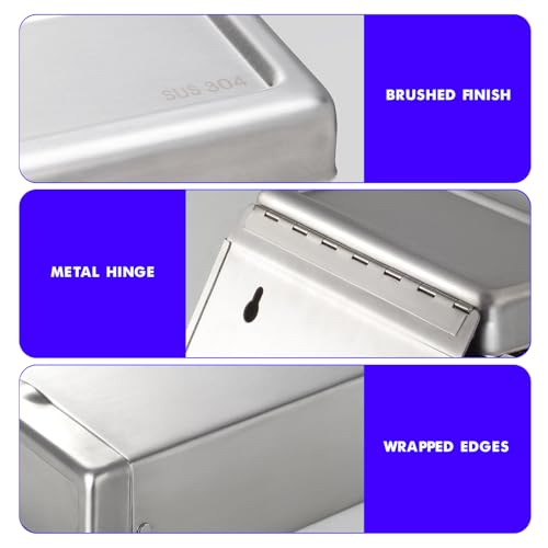 Gorlary Wall Mounted Sanitary Napkin Receptacle Tampon Holder, Silver | Garbage Can for Bathroom, Odor-Control Design, Ideal for Home Office, Space-Saving Wall Mount (Stainless Steel)