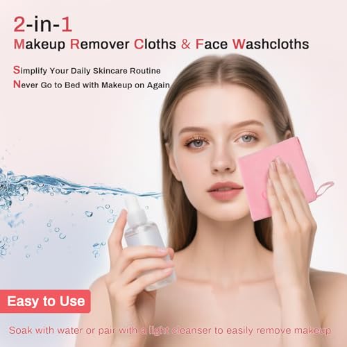 Makeup Remover Washcloths, 6 Pack Microfiber Face Towels, Plush & Thick, Ultra Soft Reusable Towels for Face & Hands, Highly Absorbent & Gentle 12 x 12 Inches, Light Pink - color: Light Pink