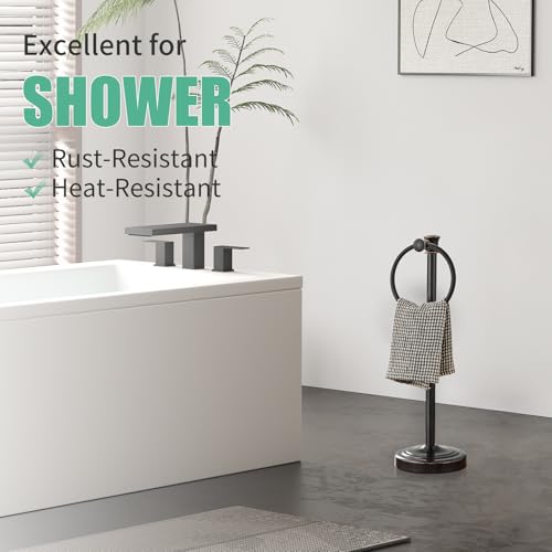Hoimpro Hand Towel Holder Free Standing Towel Bar Oil Rubbed Bronze | Hanging Floor Hand Towel Rack Ring, for Bathroom Kitchen Vanity Countertops, Hardware Accessories SUS 304 Heavy-Duty Base - color: Bronze