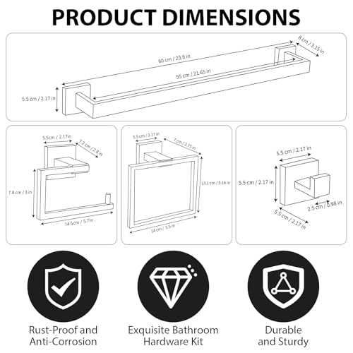 YACVCL 5-Piece Bathroom Hardware Accessories Set 23.6 inch Towel Bar Set Modern Towel Rack Kit Stainless Steel Wall Mounted (Polished Chrome) - color: Polished Chrome