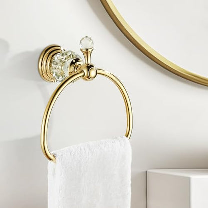 WOLIBEER Gold Towel Ring, Hand Towel Holder for Bathroom,Crystal Towel Holder, Round Hand Towel Ring Wall Mounted.